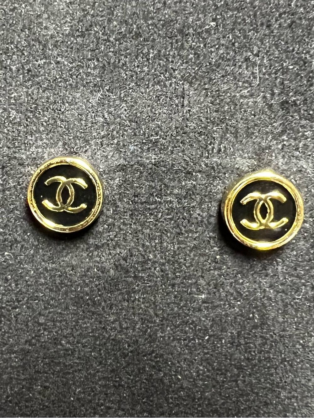 ChaneI Black With Gold - Tone MINI Stud Earrings For Pierced Ears NEW